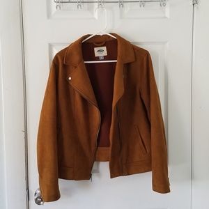Tan, Faux-Suede Moto Jacket